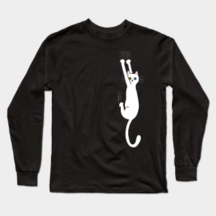 Funny White Cat Hanging On Long Sleeve T-Shirt